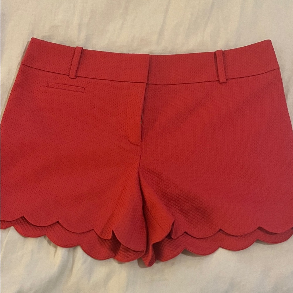 LOFT High Waist Red Scalloped Shorts
